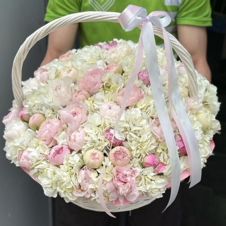 Премиум корзина гортензий и пионов в Калуге