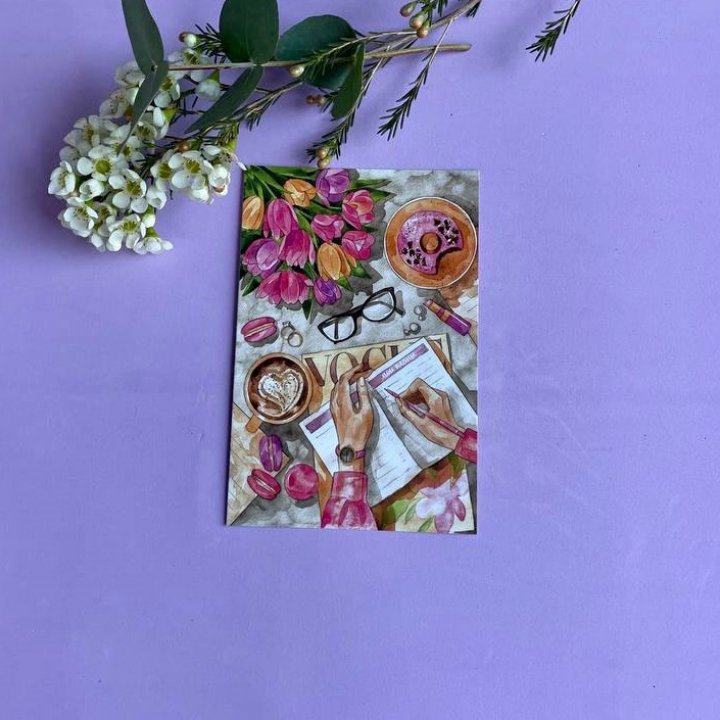 Открытка к букету "Леди на работе" в Калуге