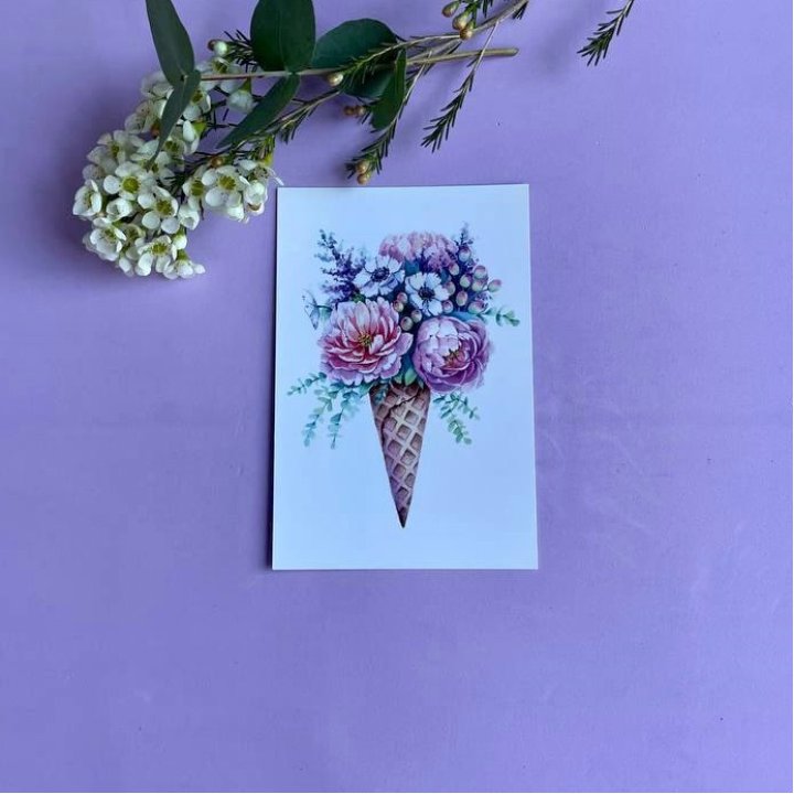 Открытка к букету "Цветочно-кремовый" в Калуге