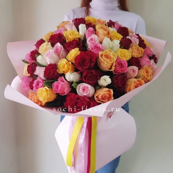 101 роза Кенийский микс "Нежность" в Калуге